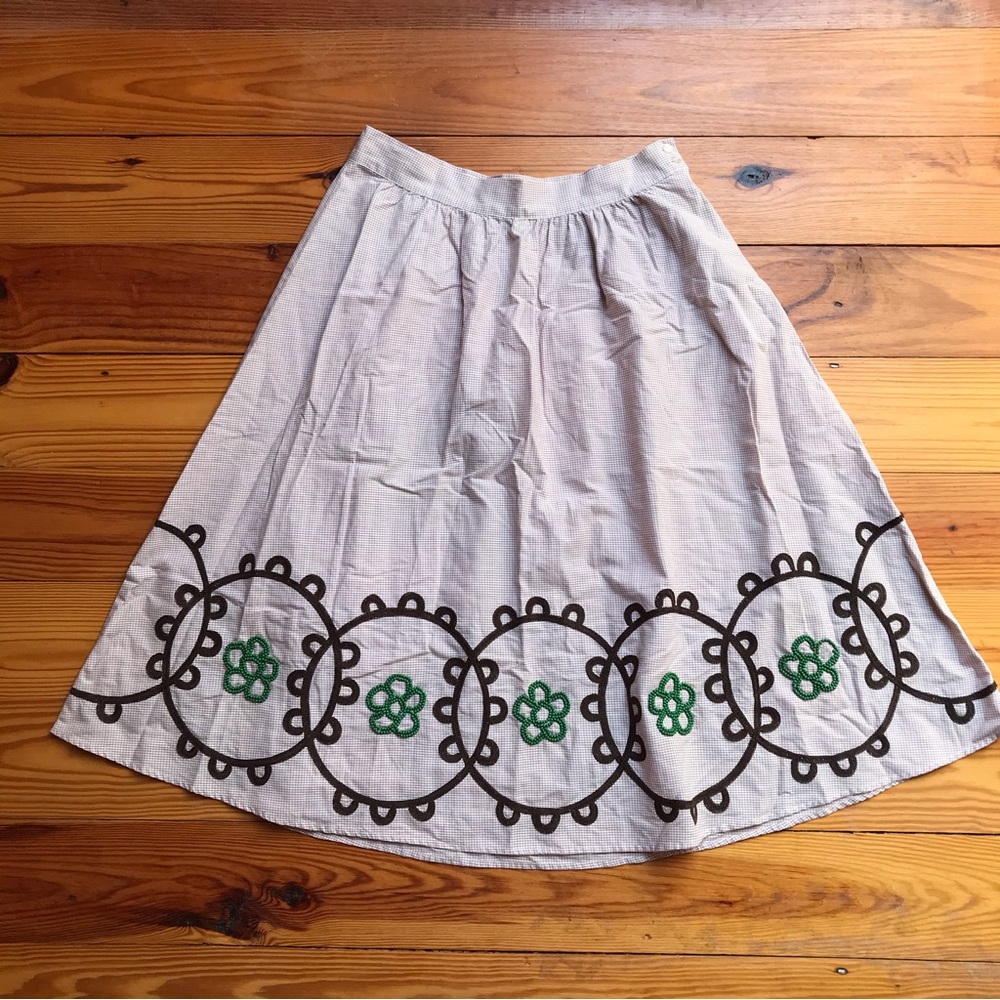 Ginko Neisha Crosland Brown Green Vintage Gingham Print A-line Skirt, EUC, M/L